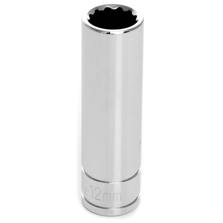 PERFORMANCE TOOL Chrome Socket, 3/8" Drive, 12mm, 12 Point, Deep W38712